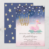 Gold Glitter Star, Swan Baby shower Invitation Kaart (Voorkant / Achterkant)