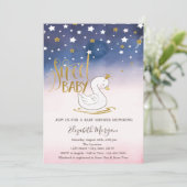 Gold Glitter Star, Swan Baby shower Kaart (Staand voorkant)