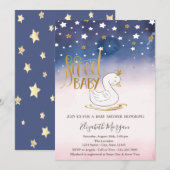 Gold Glitter Star, Swan Baby shower Kaart (Voorkant / Achterkant)