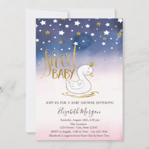 Gold Glitter Star, Swan Baby shower Kaart