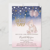 Gold Glitter Star, Teddy Bear Balloons Baby shower Kaart (Voorkant)