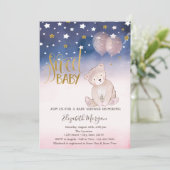 Gold Glitter Star, Teddy Bear Balloons Baby shower Kaart (Staand voorkant)