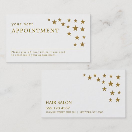Gold Glitter Stars Appointment Card Afsprakenkaartje (Voorkant / Achterkant)