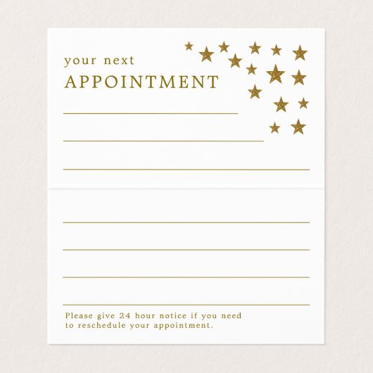 Gold Glitter Stars Appointment Card Visitekaartje (Binnenkant ongevouwen)