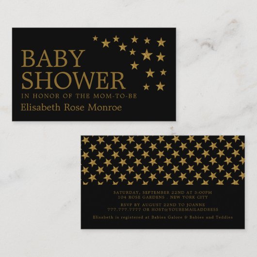 Gold Glitter Stars, Baby shower Ticket Invitation (Voorkant / Achterkant)