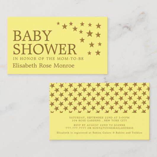 Gold Glitter Stars, Baby shower Ticket Invitation (Voorkant / Achterkant)