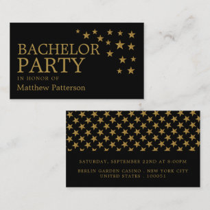 Gold Glitter Stars, Bachelor Party Ticket Invite