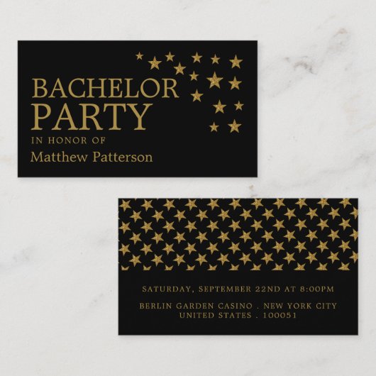 Gold Glitter Stars, Bachelor Party Ticket Invite (Voorkant / Achterkant)