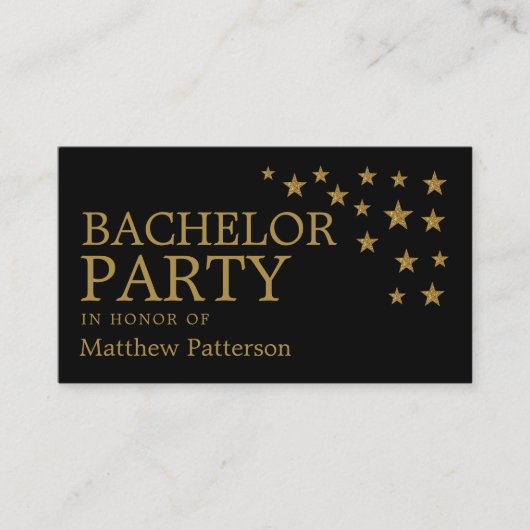 Gold Glitter Stars, Bachelor Party Ticket Invite (Voorkant)