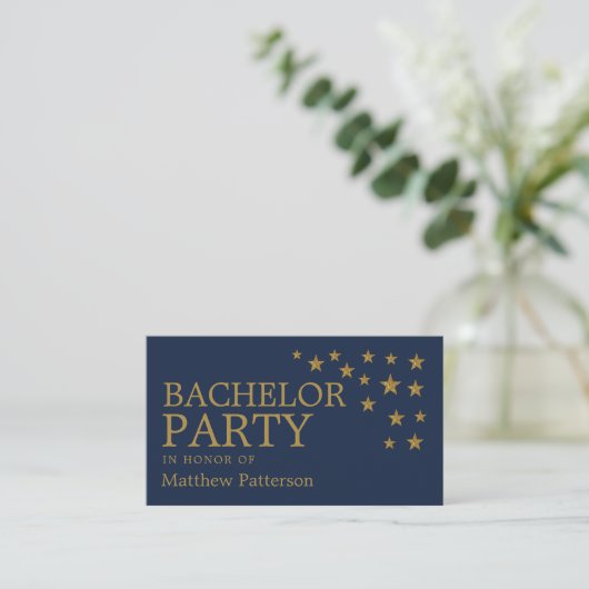 Gold Glitter Stars, Bachelor Party Ticket Invite (Staand voorkant)