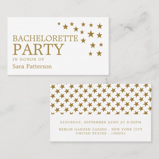 Gold Glitter Stars, Bachelorette Party Ticket (Voorkant / Achterkant)