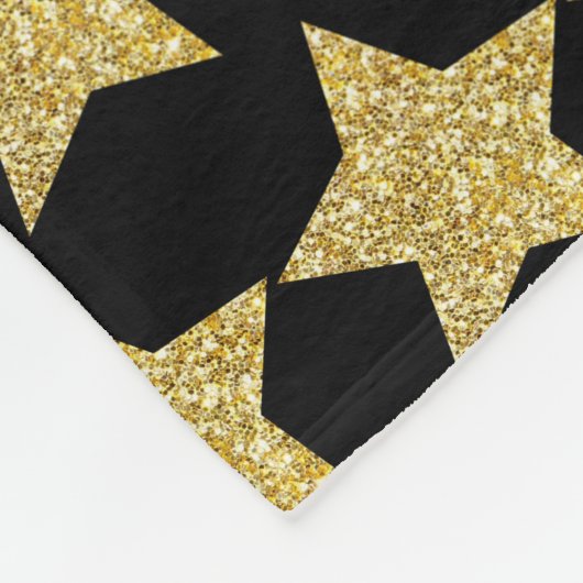 Gold Glitter Stars Black Fleece Deken (Hoek)