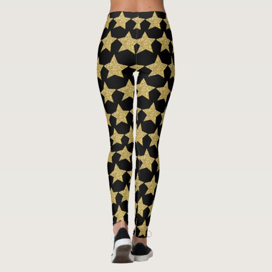 Gold Glitter Stars Black Leggings (Achterkant)