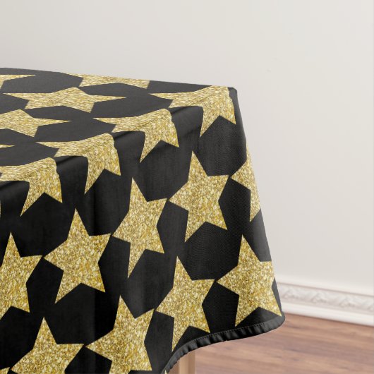 Gold Glitter Stars Black Tafelkleed (Voorbeeld)