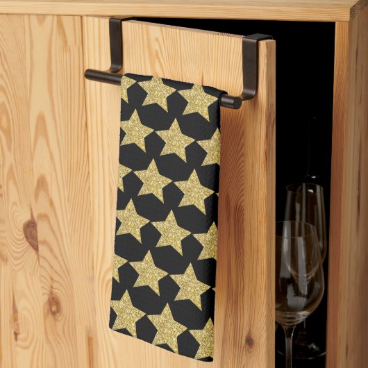Gold Glitter Stars Black Theedoek (Derde Gevouwen)