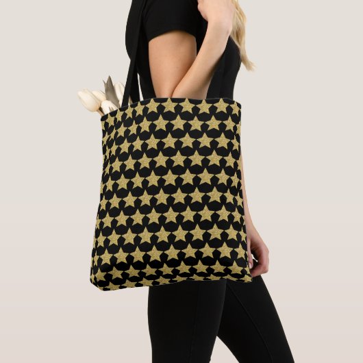 Gold Glitter Stars Black Tote Bag (Dichtbij)