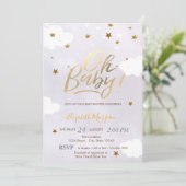 Gold Glitter Stars Clouds Lavender Baby Shower  Kaart (Staand voorkant)
