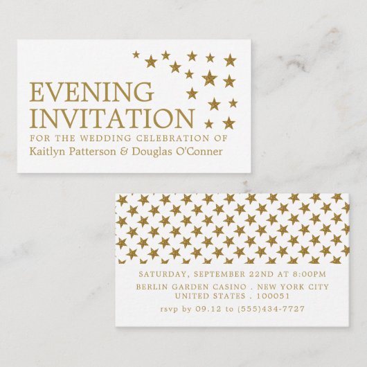 Gold Glitter Stars, Evening Event Ticket Invite (Voorkant / Achterkant)