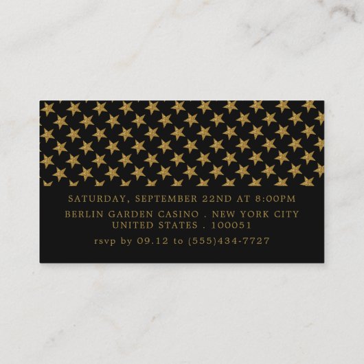 Gold Glitter Stars, Evening Event Ticket Invite (Achterkant)