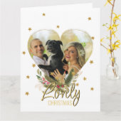 Gold Glitter Stars Foto Hart met feestelijke kerst Kaart (Gele Bloem)