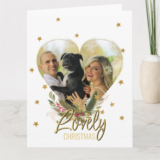 Gold Glitter Stars Foto Hart met feestelijke kerst Kaart (Voorkant)