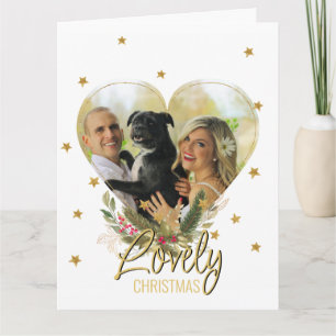 Gold Glitter Stars Foto Hart met feestelijke kerst Kaart