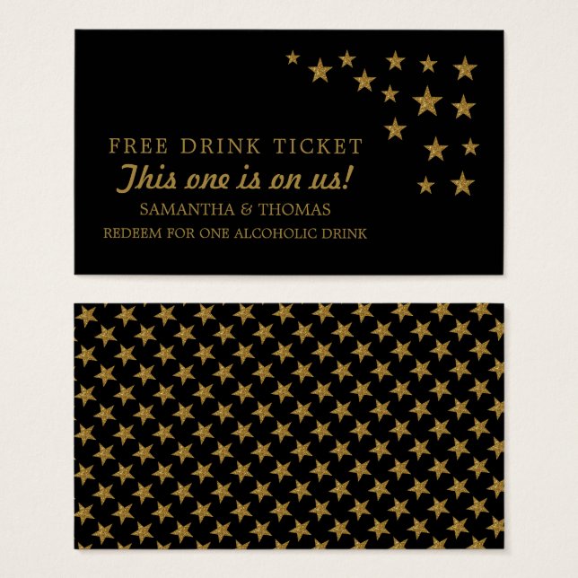 Gold Glitter Stars Free Drink Ticket Visitekaartje (Voorkant /achterkant)