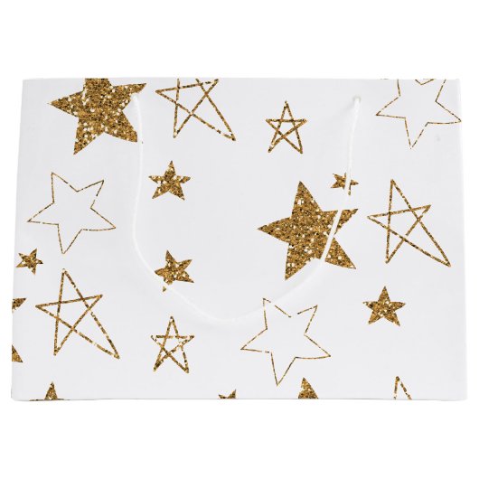 Gold Glitter Stars Groot Cadeauzakje (Voorkant)
