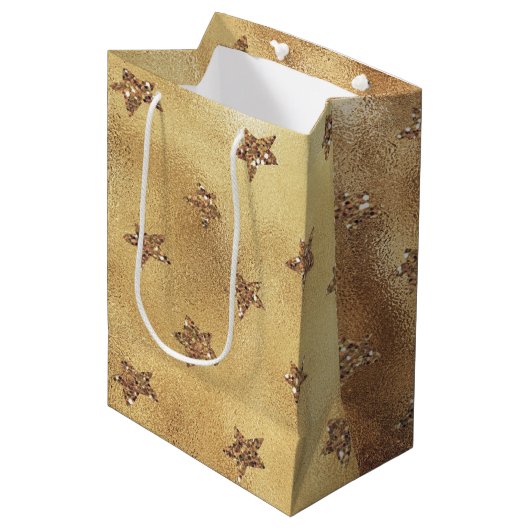 Gold Glitter Stars Medium Cadeauzakje (Voorkant Gekanteld)