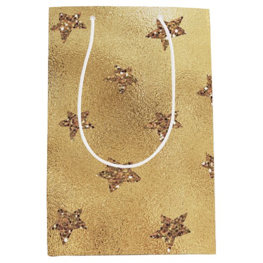 Gold Glitter Stars Medium Cadeauzakje (Voorkant)