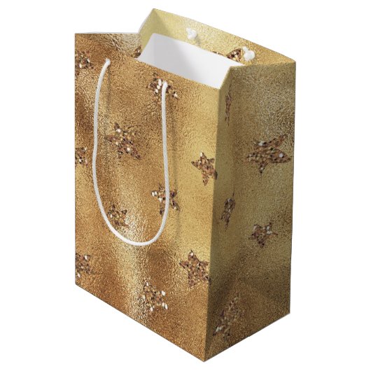 Gold Glitter Stars Medium Cadeauzakje (Achterkant Gekanteld)