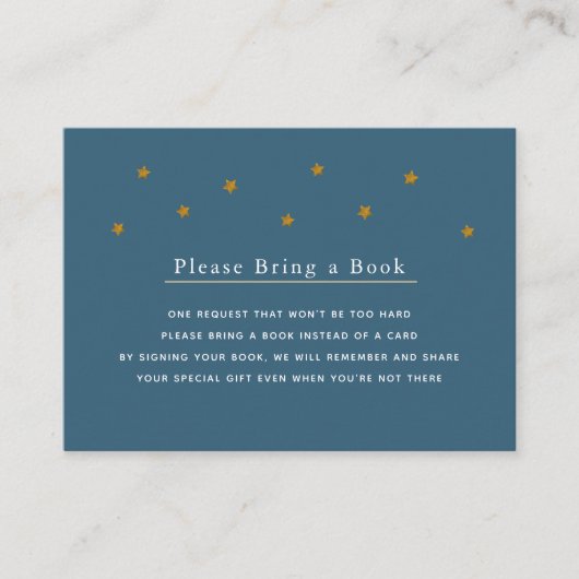 Gold Glitter Stars Navy Neem alsjeblieft een boek  Informatiekaartje (Voorkant)