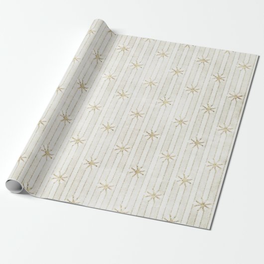 Gold Glitter Stars op Stripes Cadeaupapier (Uitgerold)