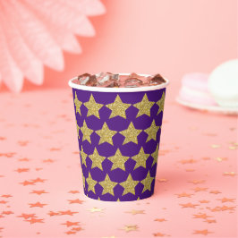Gold Glitter Stars Paars Papieren Bekers