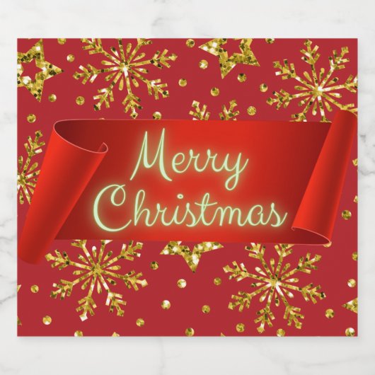 Gold Glitter Stars & Snowflakes Bier Etiket (Enkel label)