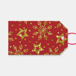 Gold Glitter Stars & Snowflakes Cadeaulabel