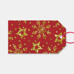 Gold Glitter Stars & Snowflakes Cadeaulabel