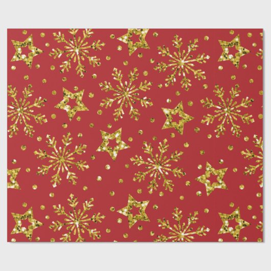 Gold Glitter Stars & Snowflakes Cadeaupapier (Vlak)