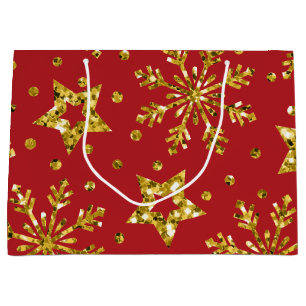 Gold Glitter Stars & Snowflakes Groot Cadeauzakje