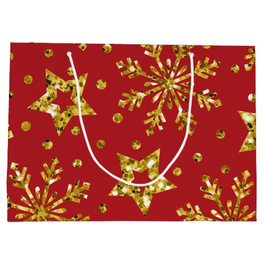 Gold Glitter Stars & Snowflakes Groot Cadeauzakje (Achterkant)