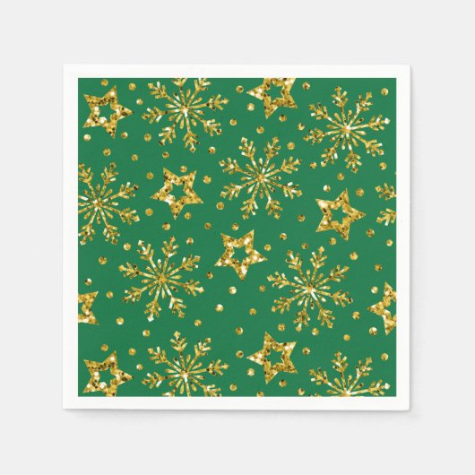 Gold Glitter Stars & Snowflakes Napkins Servet (Voorkant)