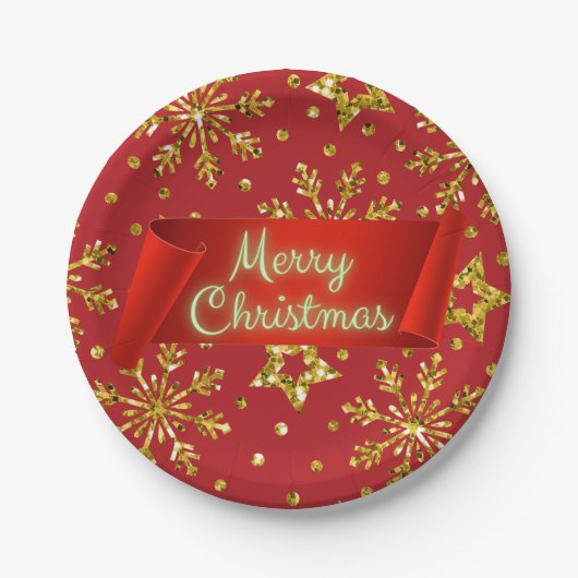 Gold Glitter Stars & Snowflakes Papieren Bordje (Voorkant)