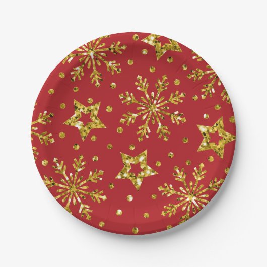 Gold Glitter Stars & Snowflakes Papieren Bordje (Voorkant)