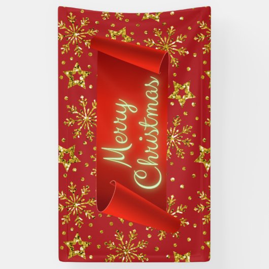 Gold Glitter Stars & Snowflakes Spandoek (Verticaal)