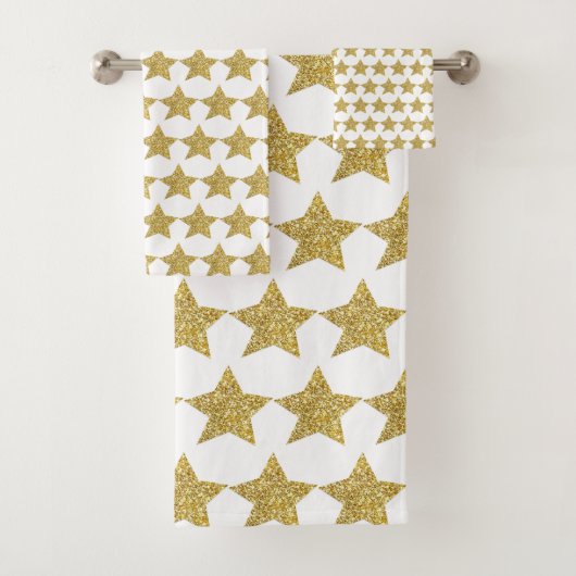 Gold Glitter Stars White Bad Handdoek (Insitu)