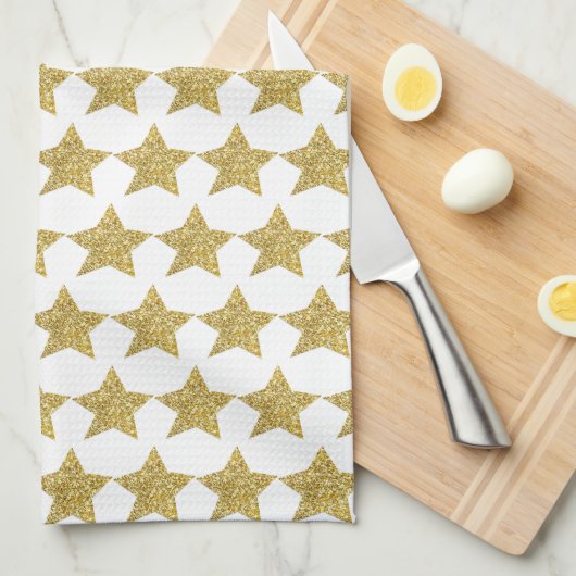 Gold Glitter Stars White Bath Theedoek (Quarter Fold)