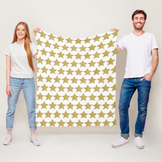 Gold Glitter Stars White Fleece Deken (In situ)