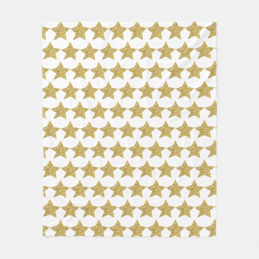 Gold Glitter Stars White Fleece Deken (Voorkant)