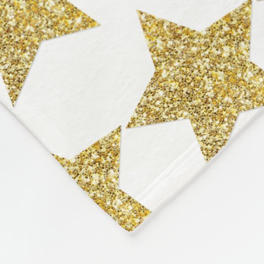 Gold Glitter Stars White Fleece Deken (Hoek)