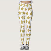 Gold Glitter Stars White Leggings (Voorkant)